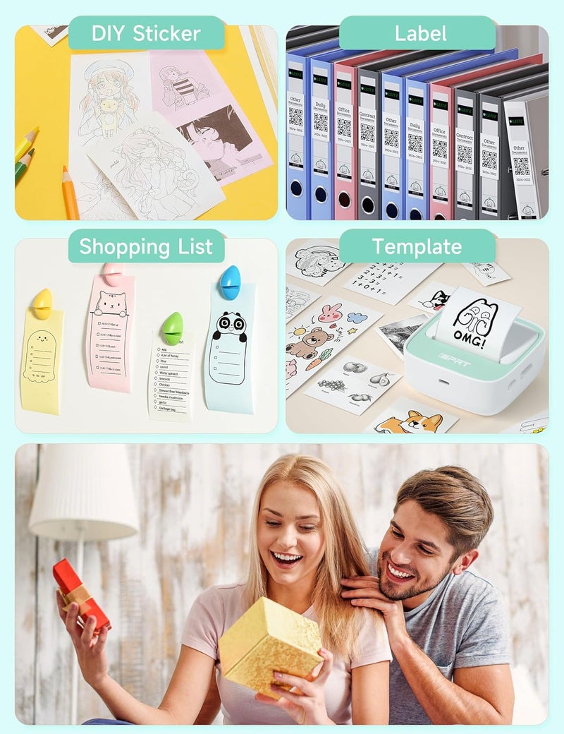 iDPRT Portable Sticker Maker Machine with 1 Roll Sticker Paper, Mini Printer Efficiently and Quickly, Thermal Printer for Study Notes, Pictures, DIY, Label, Free App with Multiple Templates, Green - Image 5